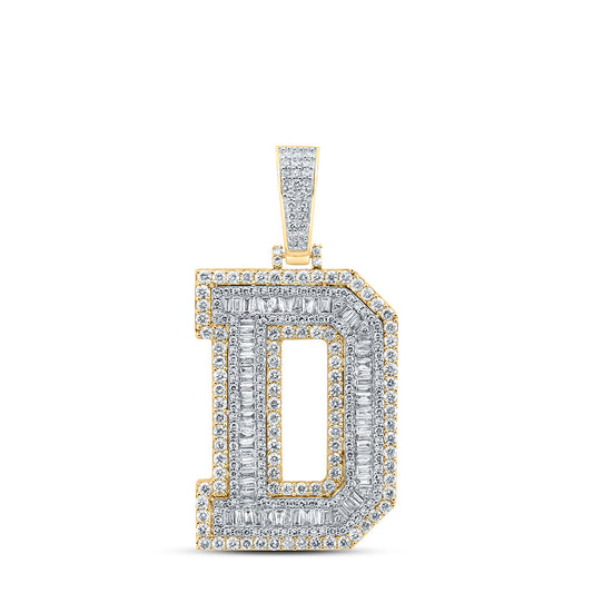 3.3 Ctw Natural Diamond Block Initial letter Alphabet D Pendant in 10k Yellow Gold