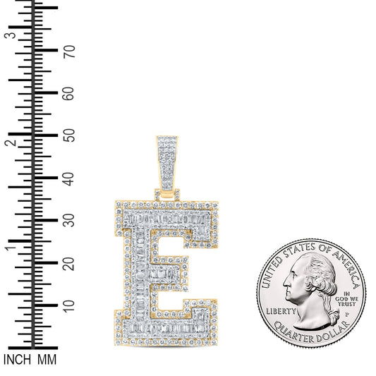 3.3 Ctw Natural Diamond Block Initial Letter Alphabet E Pendant in 10k Yellow Gold