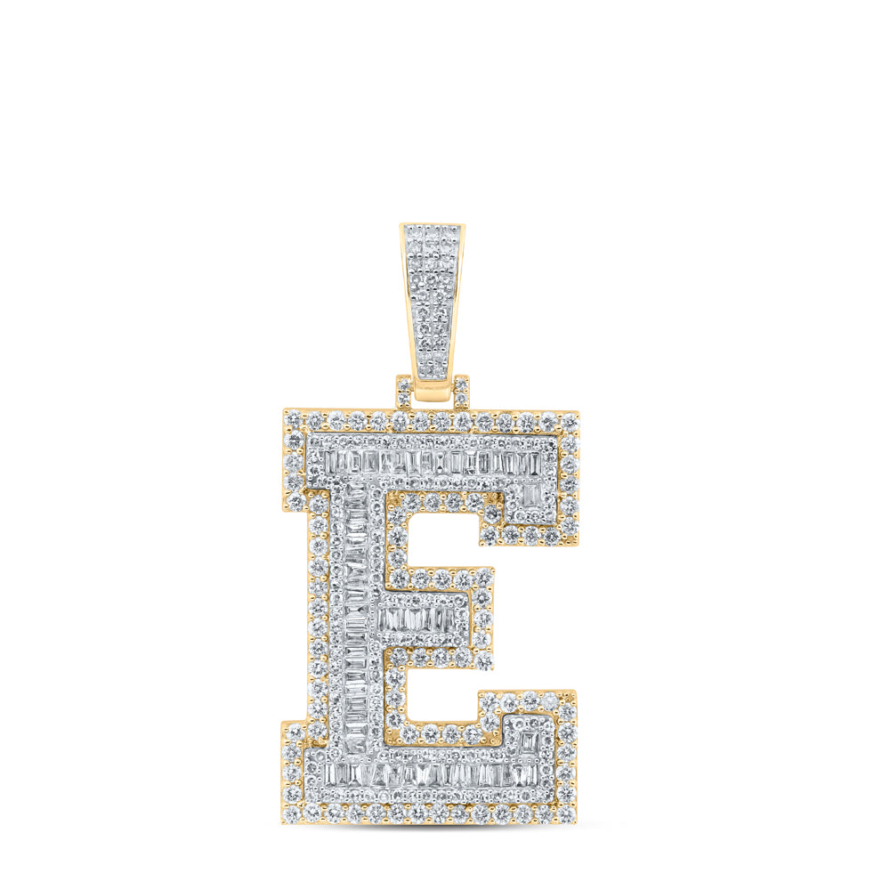 3.3 Ctw Natural Diamond Block Initial Letter Alphabet E Pendant in 10k Yellow Gold