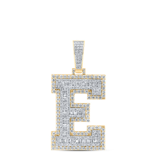 3.3 Ctw Natural Diamond Block Initial Letter Alphabet E Pendant in 10k Yellow Gold