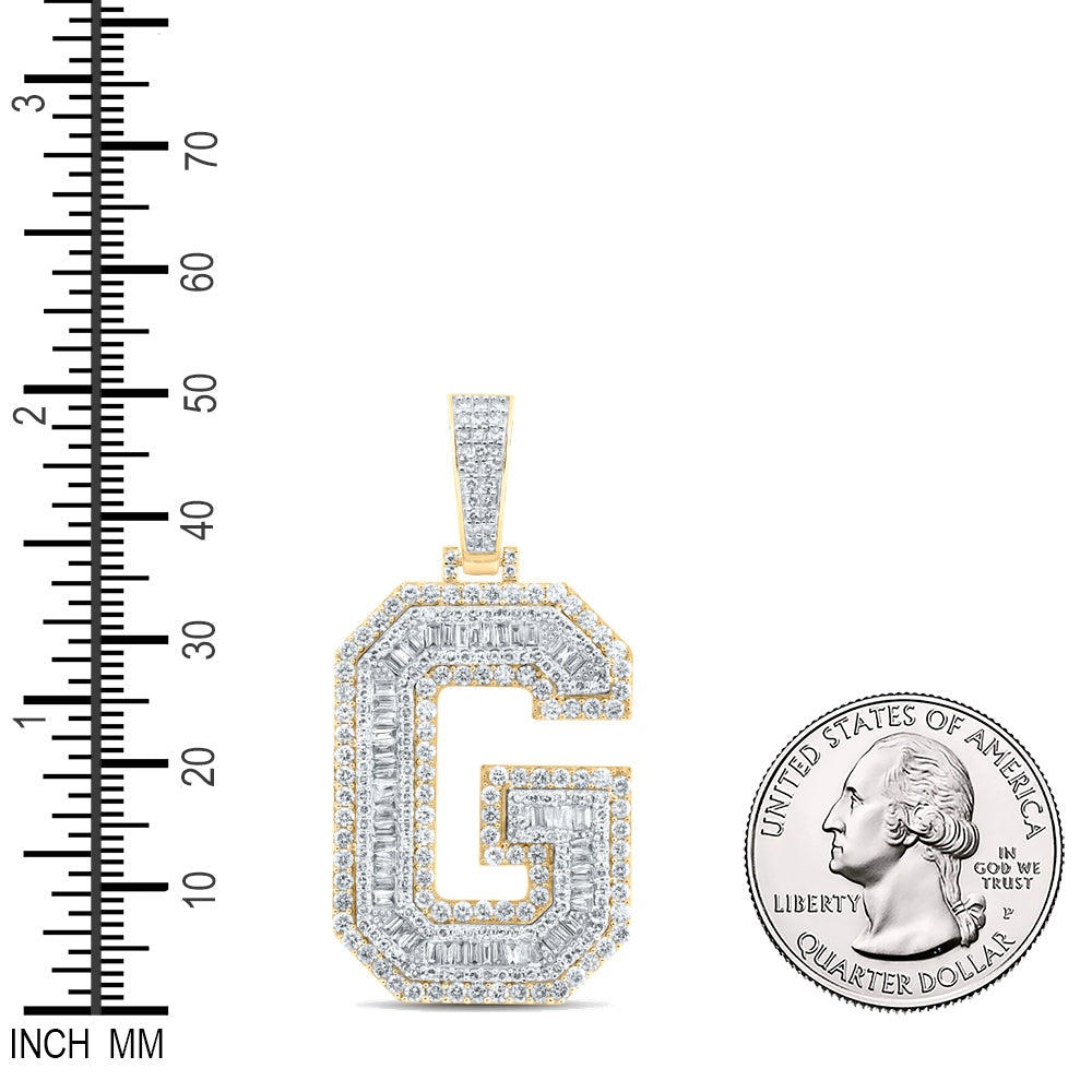 3.14 Ctw Natural Diamond Block Initial Letter Alphabet G Pendant in 10k Yellow Gold