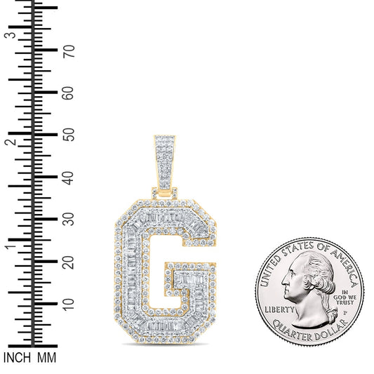 3.14 Ctw Natural Diamond Block Initial Letter Alphabet G Pendant in 10k Yellow Gold