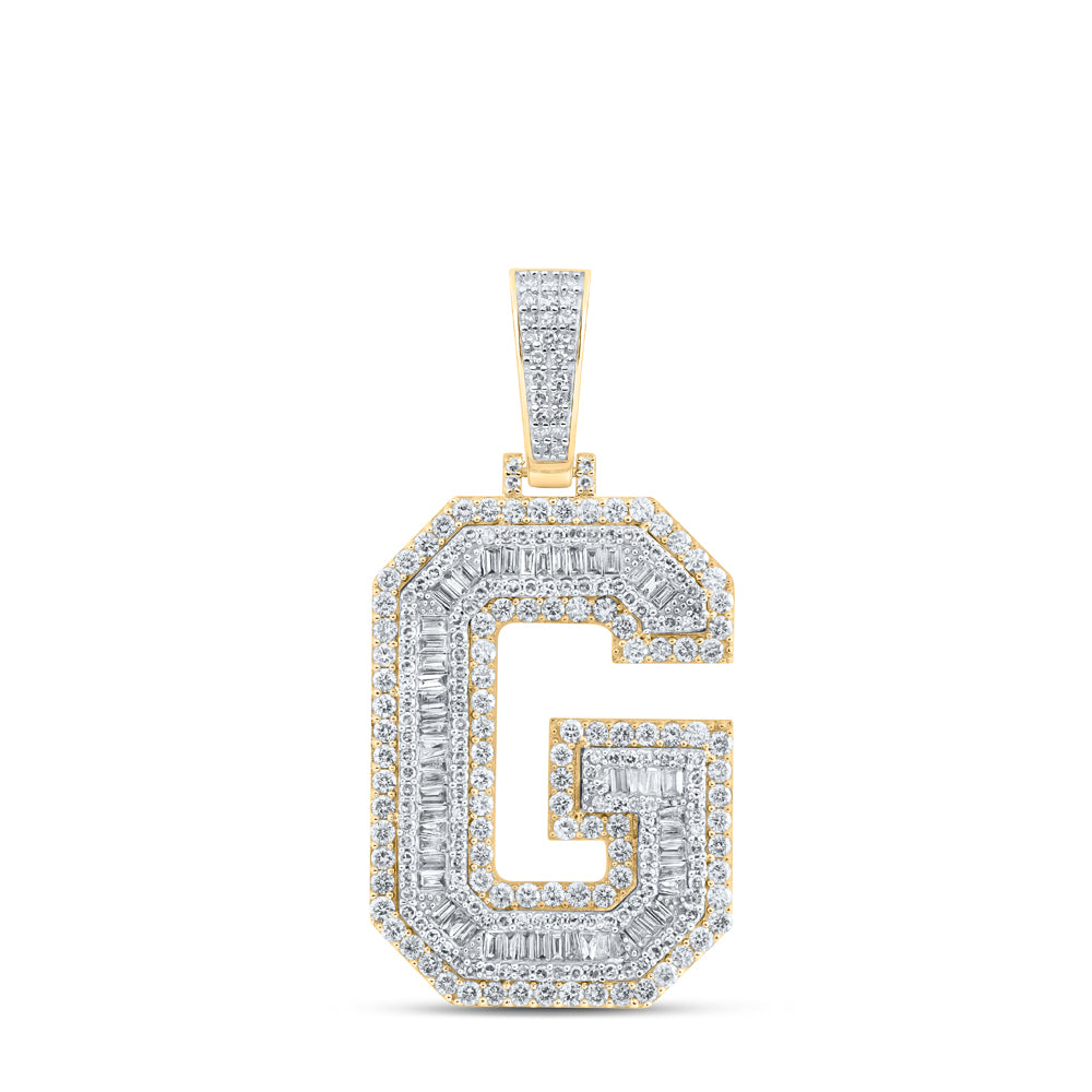 3.14 Ctw Natural Diamond Block Initial Letter Alphabet G Pendant in 10k Yellow Gold