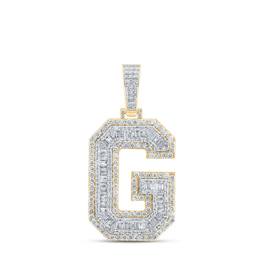 3.14 Ctw Natural Diamond Block Initial Letter Alphabet G Pendant in 10k Yellow Gold