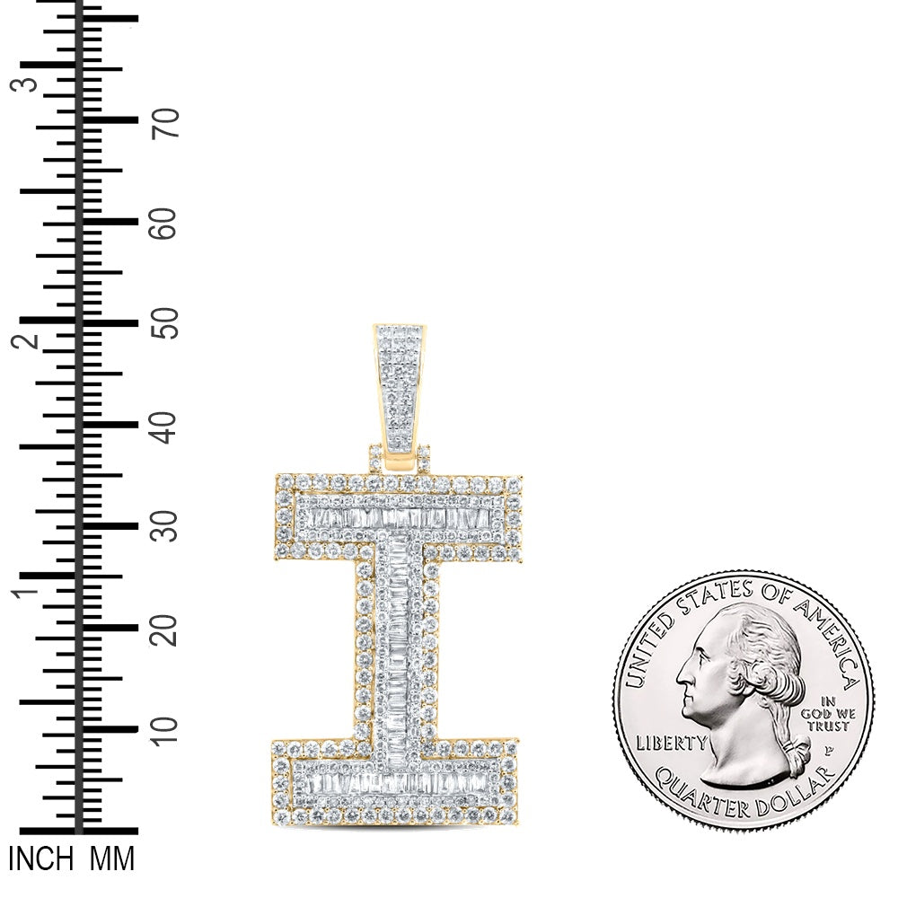2.85 Ctw Natural Diamond Block Initial Letter Alphabet I Pendant in 10k Yellow Gold