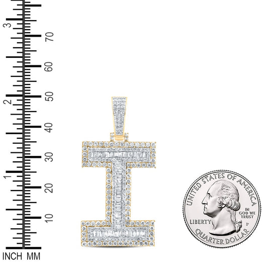 2.85 Ctw Natural Diamond Block Initial Letter Alphabet I Pendant in 10k Yellow Gold