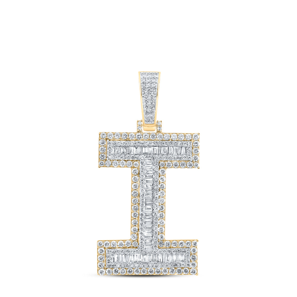 2.85 Ctw Natural Diamond Block Initial Letter Alphabet I Pendant in 10k Yellow Gold