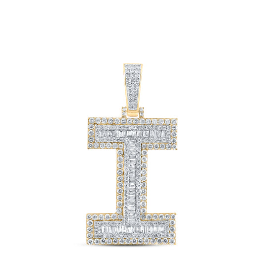 2.85 Ctw Natural Diamond Block Initial Letter Alphabet I Pendant in 10k Yellow Gold