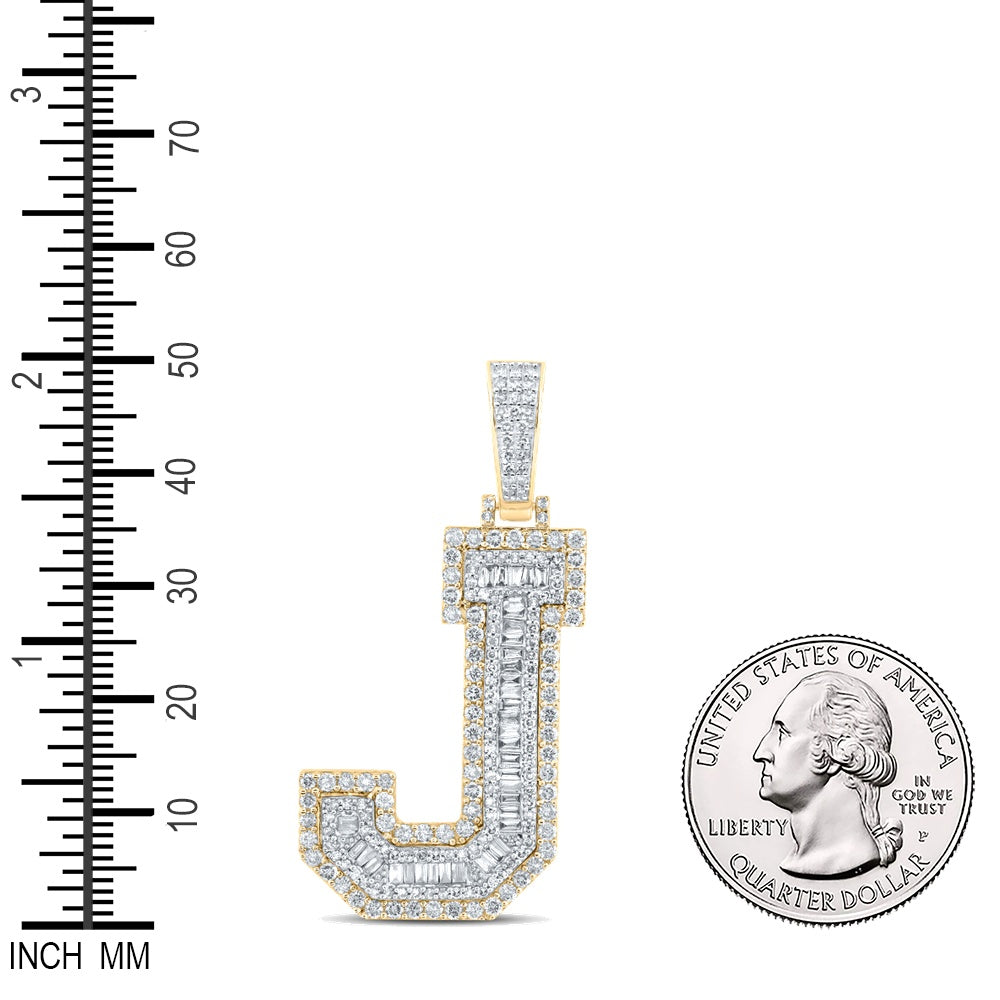 2.13 Ctw Natural Diamond Block Initial Letter Alphabet J Pendant in 10k Yellow Gold