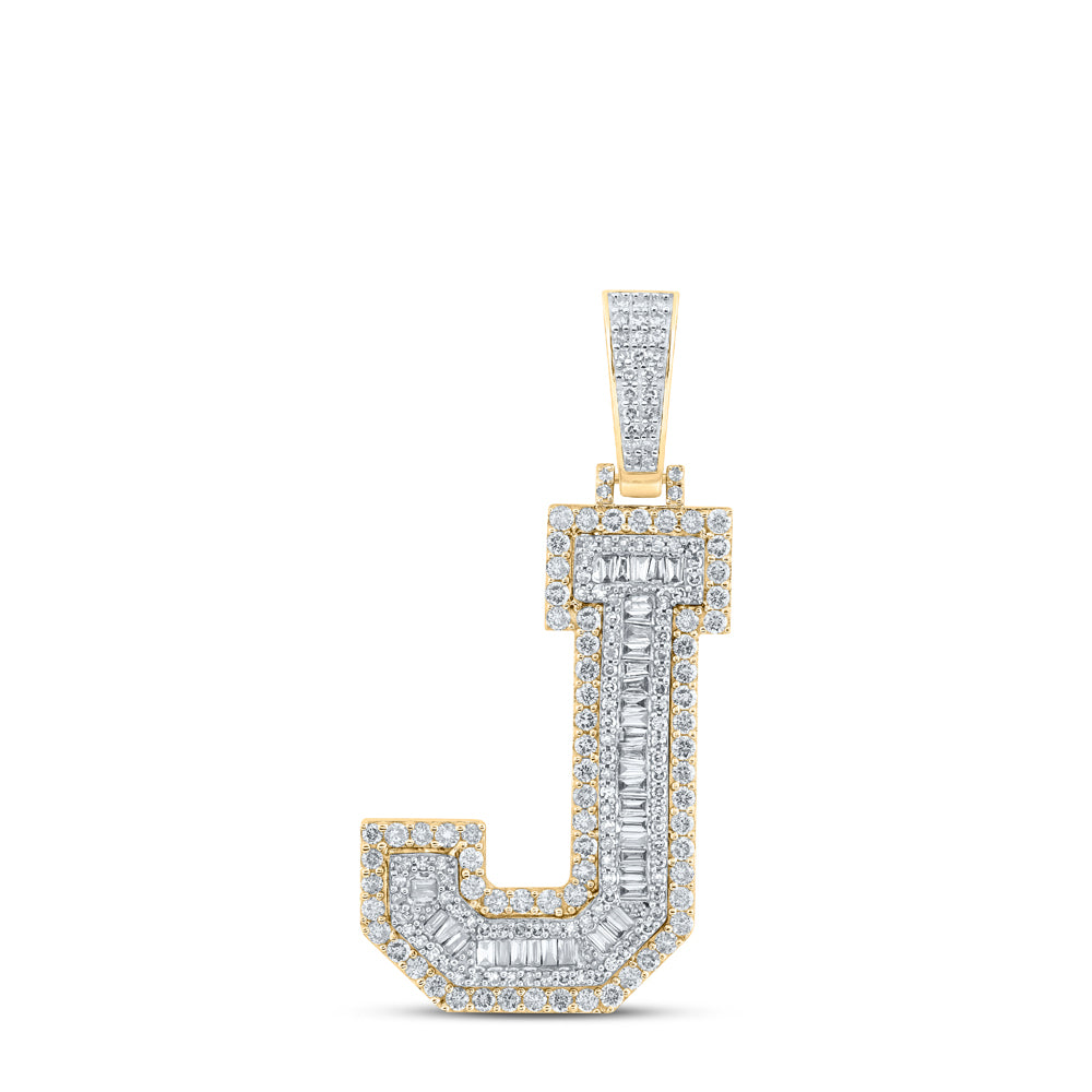 2.13 Ctw Natural Diamond Block Initial Letter Alphabet J Pendant in 10k Yellow Gold