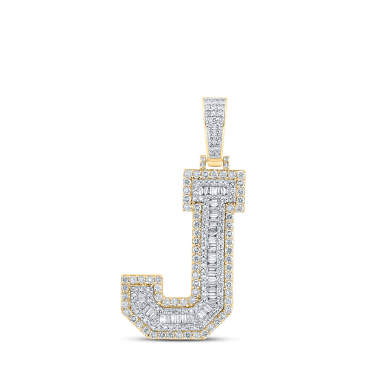 2.13 Ctw Natural Diamond Block Initial Letter Alphabet J Pendant in 10k Yellow Gold