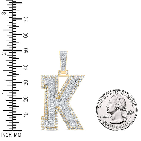 3.09 Ctw Natural Diamond Block Initial Letter Alphabet K Pendant in 10k Yellow Gold