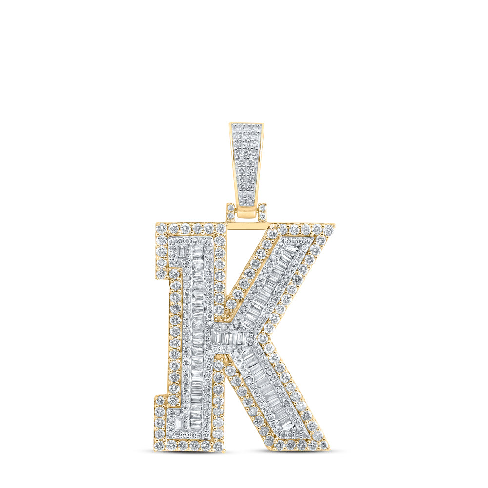 3.09 Ctw Natural Diamond Block Initial Letter Alphabet K Pendant in 10k Yellow Gold
