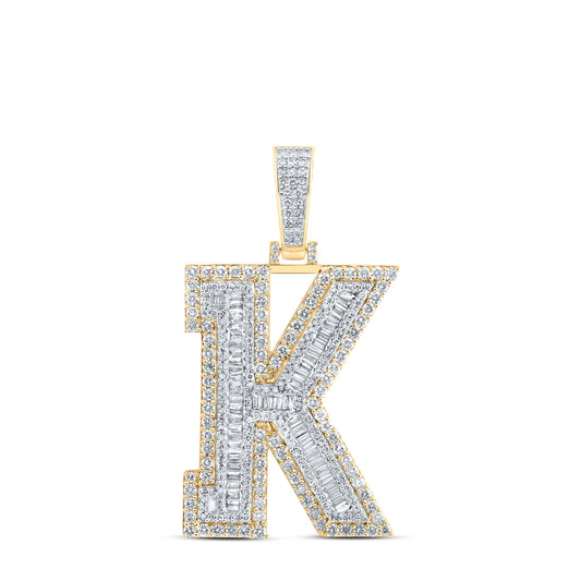 3.09 Ctw Natural Diamond Block Initial Letter Alphabet K Pendant in 10k Yellow Gold