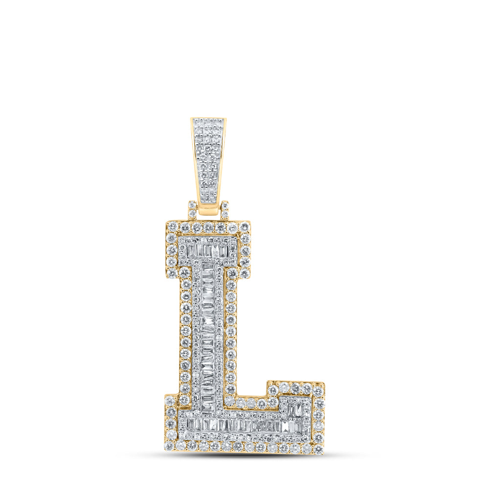 2.37 Ctw Natural Diamond Block Initial Letter Alphabet L Pendant in 10k Yellow Gold