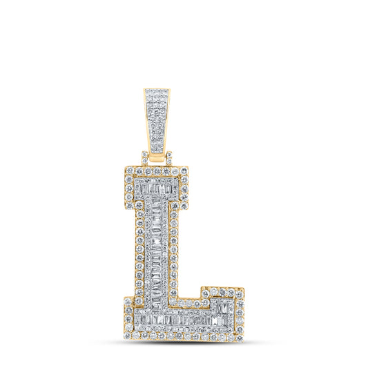 2.37 Ctw Natural Diamond Block Initial Letter Alphabet L Pendant in 10k Yellow Gold