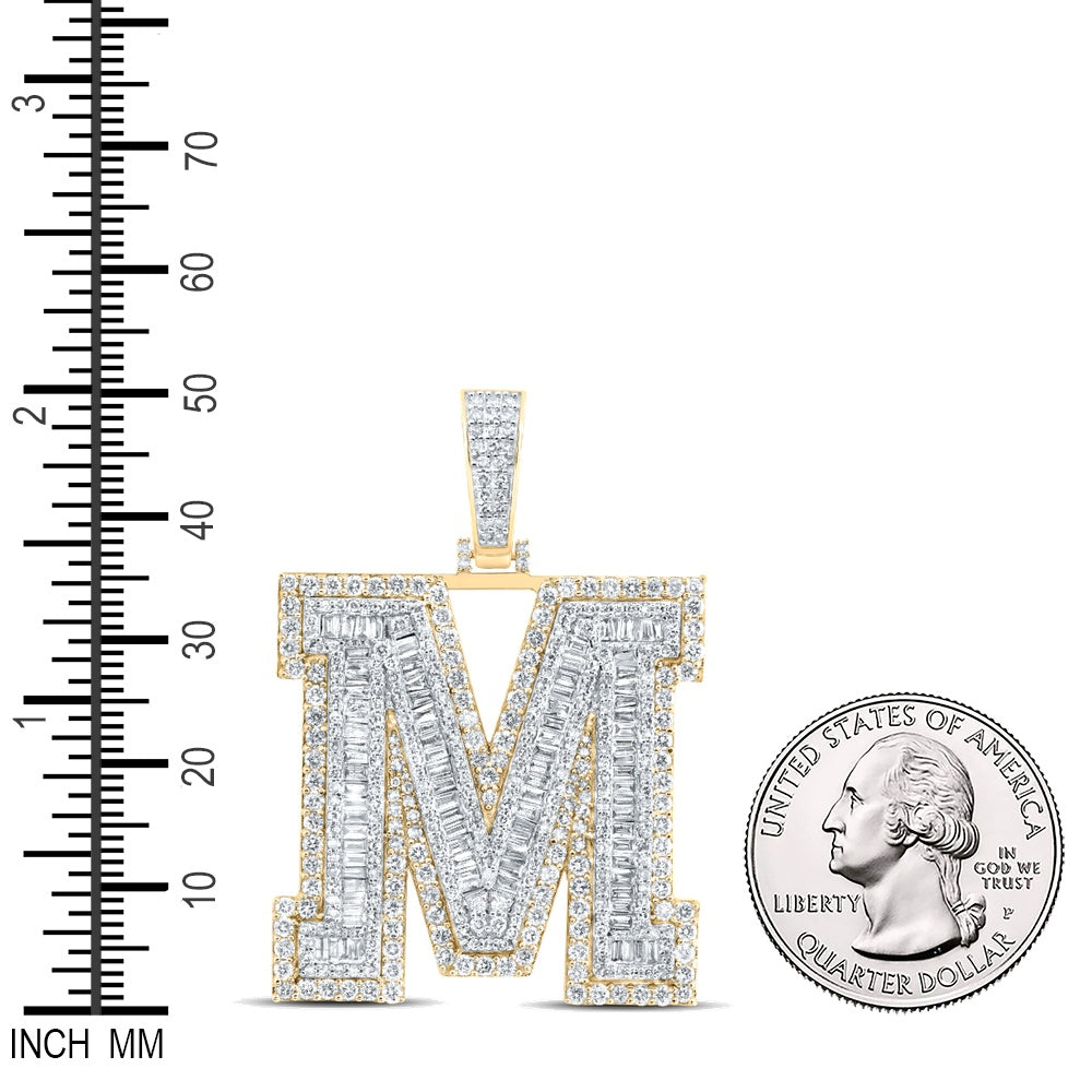 4.39 Ctw Natural Diamond Block Initial Letter Alphabet M Pendant in 10k Yellow Gold