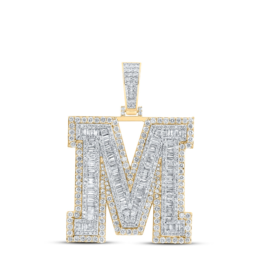 4.39 Ctw Natural Diamond Block Initial Letter Alphabet M Pendant in 10k Yellow Gold