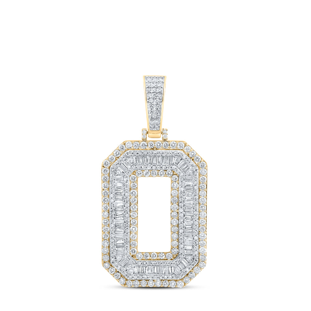 3.18 Ctw Natural Diamond Block Initial Letter Alphabet O Pendant in 10k Yellow Gold