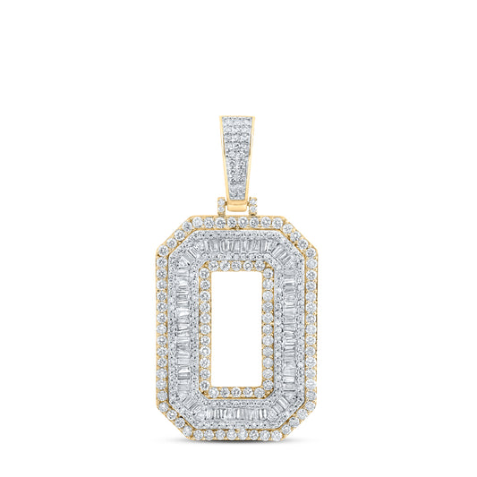 3.18 Ctw Natural Diamond Block Initial Letter Alphabet O Pendant in 10k Yellow Gold