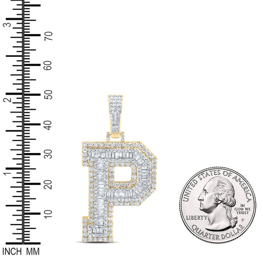 2.68 Ctw Natural Diamond Block Initial Letter Alphabet P Pendant in 10k Yellow Gold