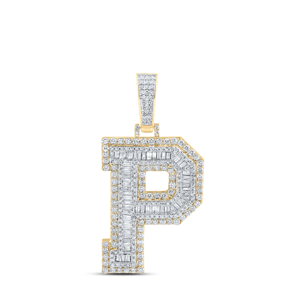 2.68 Ctw Natural Diamond Block Initial Letter Alphabet P Pendant in 10k Yellow Gold