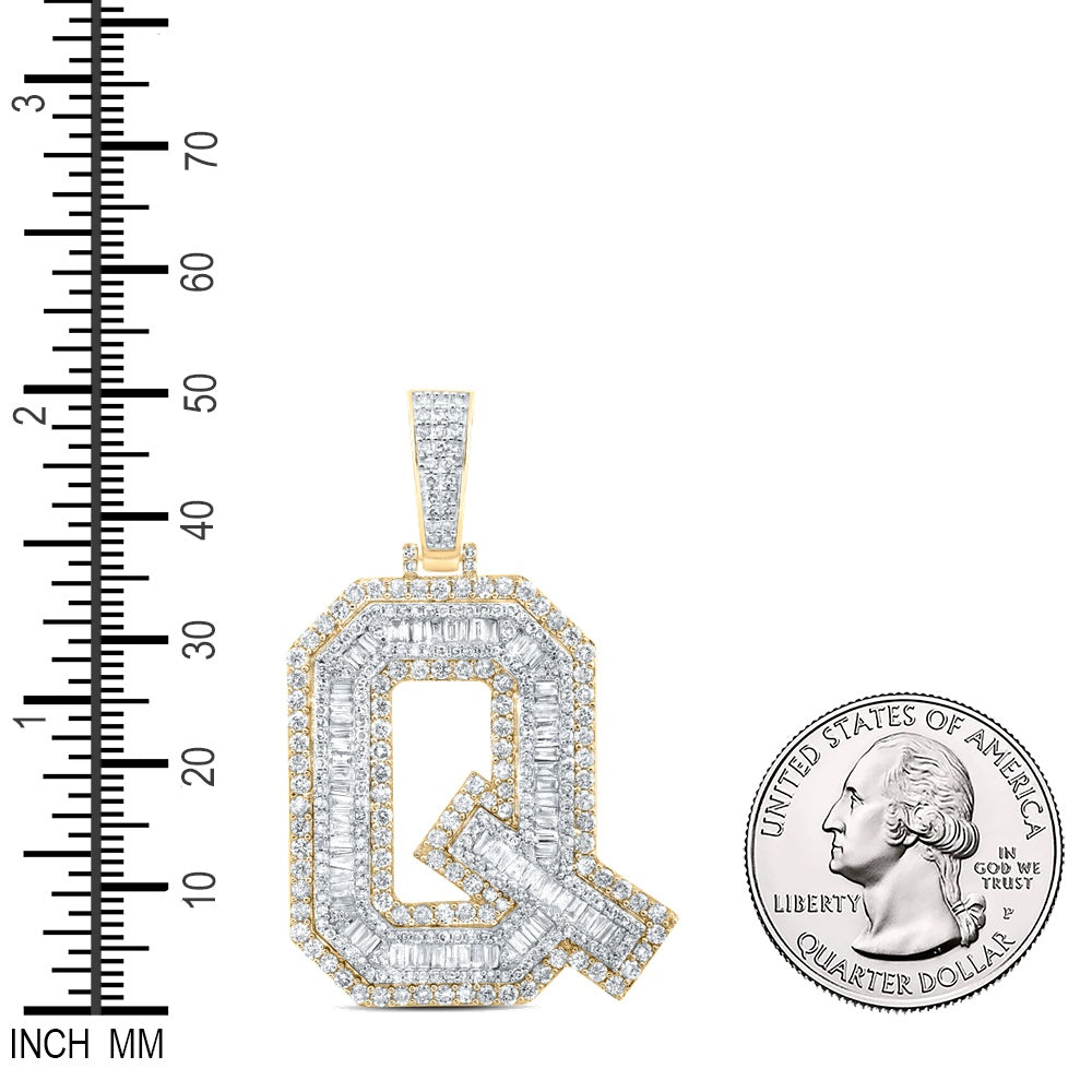 3.51 Ctw Natural Diamond Block Initial Letter Alphabet Q Pendant in 10k Yellow Gold