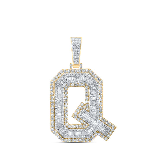 3.51 Ctw Natural Diamond Block Initial Letter Alphabet Q Pendant in 10k Yellow Gold