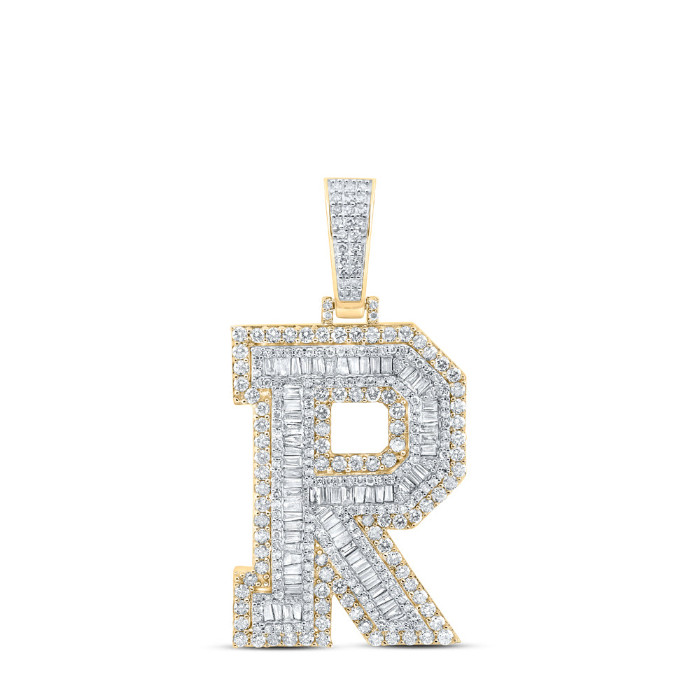3.19 Ctw Natural Diamond Block Initial Letter Alphabet R Pendant in 10k Yellow Gold