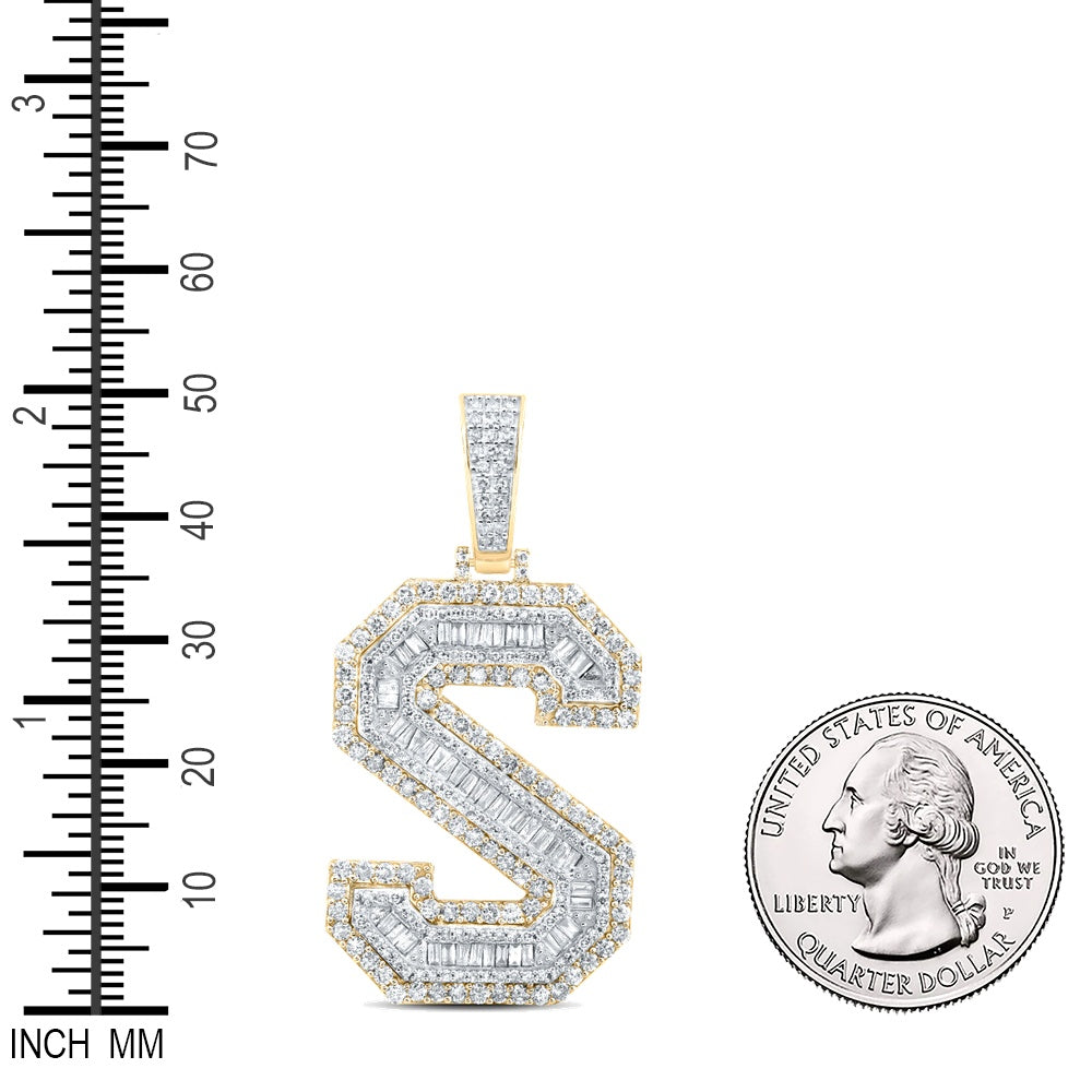 2.82 Ctw Natural Diamond Block Initial Letter Alphabet S Pendant in 10k Yellow Gold