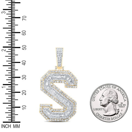 2.82 Ctw Natural Diamond Block Initial Letter Alphabet S Pendant in 10k Yellow Gold