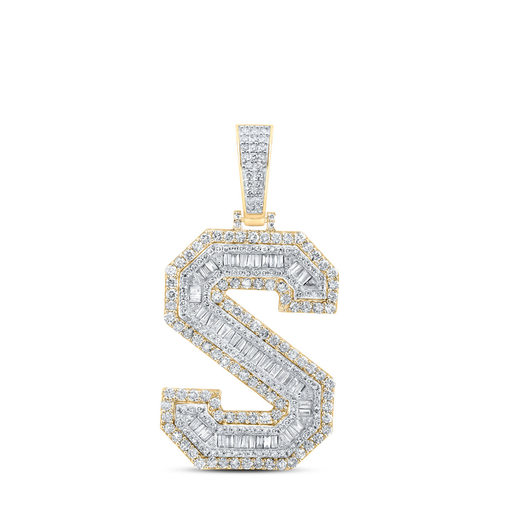 2.82 Ctw Natural Diamond Block Initial Letter Alphabet S Pendant in 10k Yellow Gold