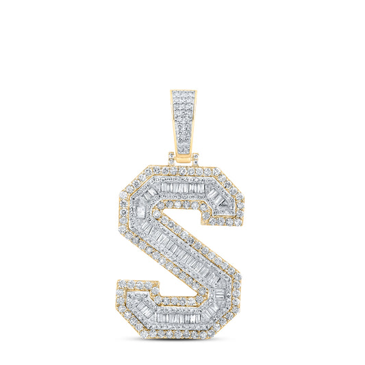 2.82 Ctw Natural Diamond Block Initial Letter Alphabet S Pendant in 10k Yellow Gold