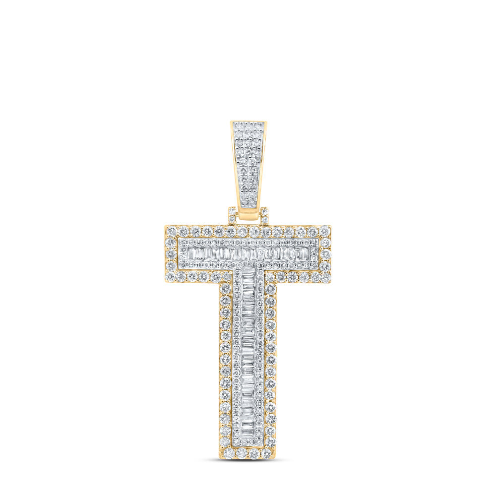 2.1 Ctw Natural Diamond Block Initial Letter Alphabet T Pendant in 10k Yellow Gold