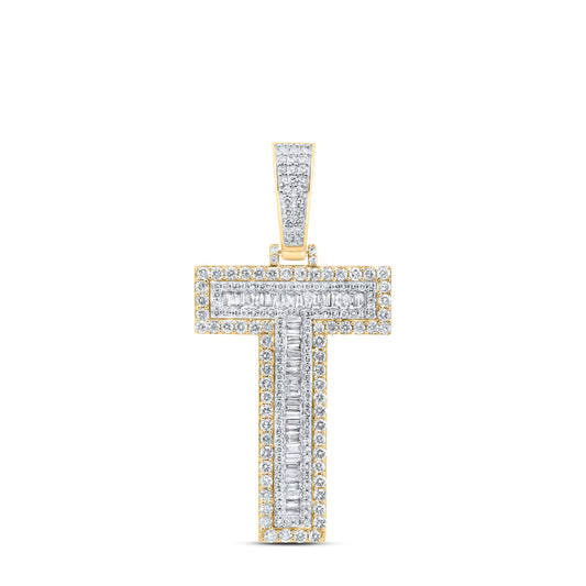 2.1 Ctw Natural Diamond Block Initial Letter Alphabet T Pendant in 10k Yellow Gold