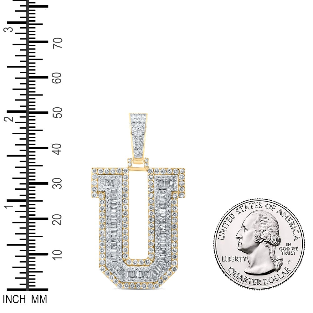 2.95 Ctw Natural Diamond Block Initial Letter Alphabet U Pendant in 10k Yellow Gold