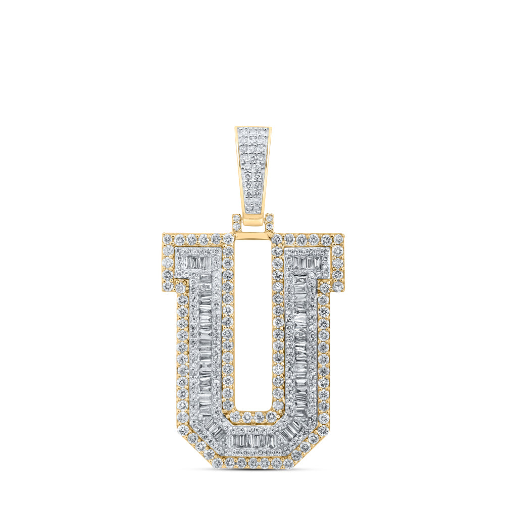 2.95 Ctw Natural Diamond Block Initial Letter Alphabet U Pendant in 10k Yellow Gold