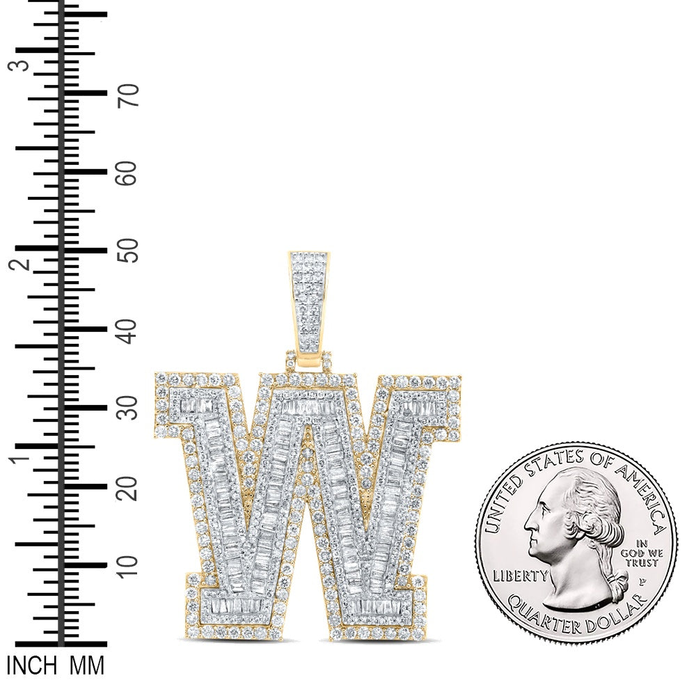 4.61 Ctw Natural Diamond Block Initial Letter Alphabet W Pendant in 10k Yellow Gold