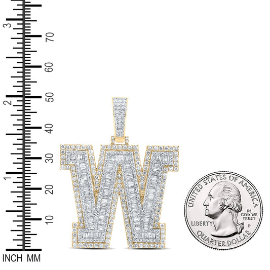 4.61 Ctw Natural Diamond Block Initial Letter Alphabet W Pendant in 10k Yellow Gold