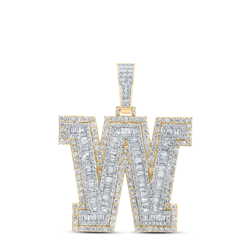 4.61 Ctw Natural Diamond Block Initial Letter Alphabet W Pendant in 10k Yellow Gold