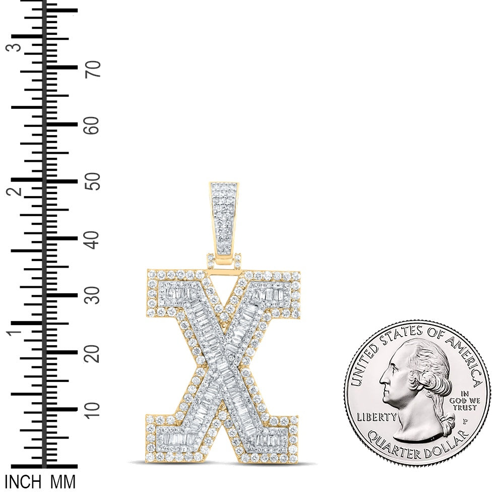 3.05 Ctw Natural Diamond Block Initial Letter Alphabet X Pendant in 10k Yellow Gold