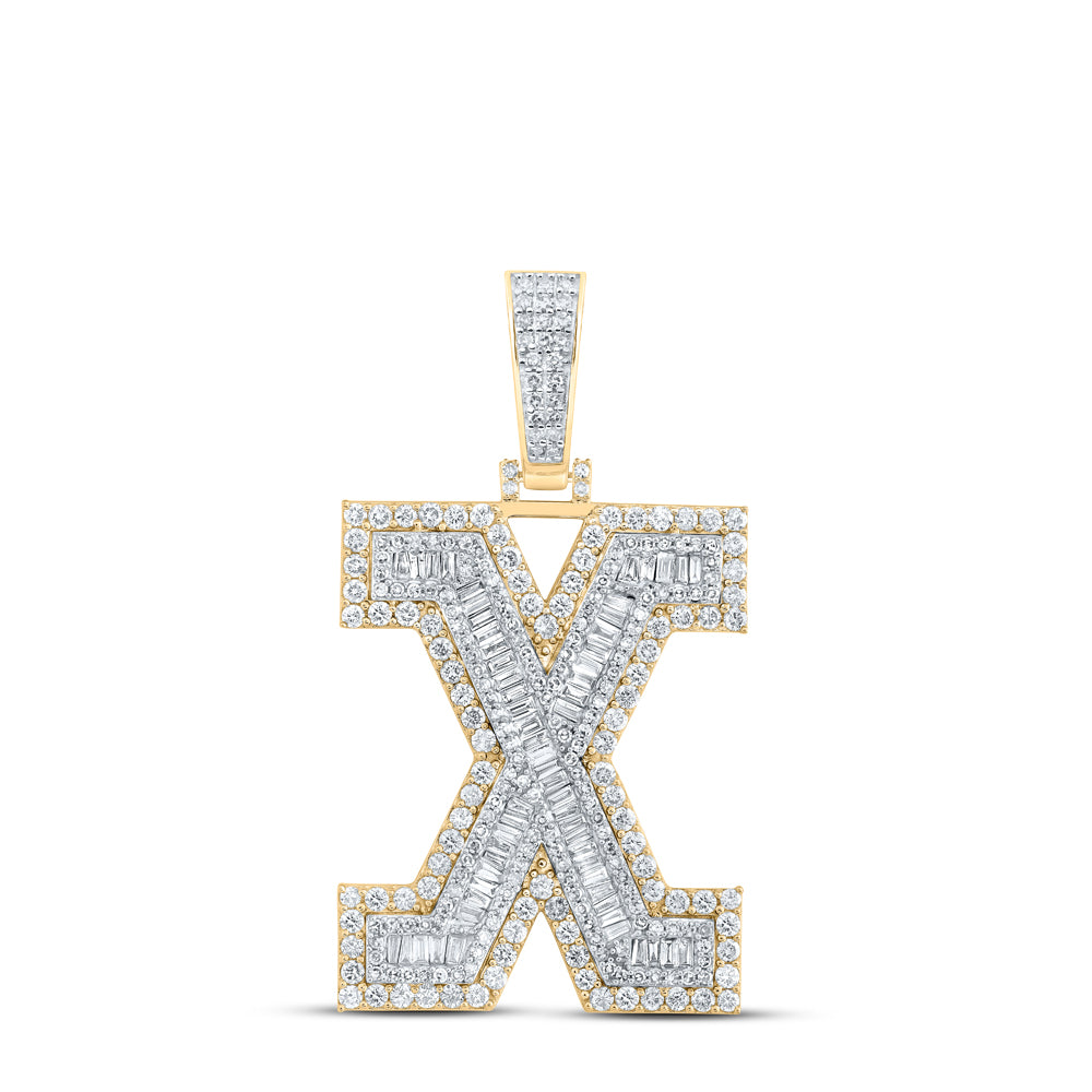 3.05 Ctw Natural Diamond Block Initial Letter Alphabet X Pendant in 10k Yellow Gold