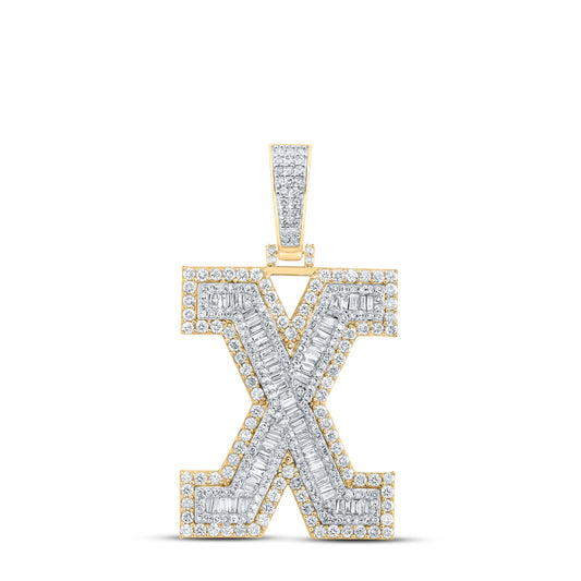 3.05 Ctw Natural Diamond Block Initial Letter Alphabet X Pendant in 10k Yellow Gold
