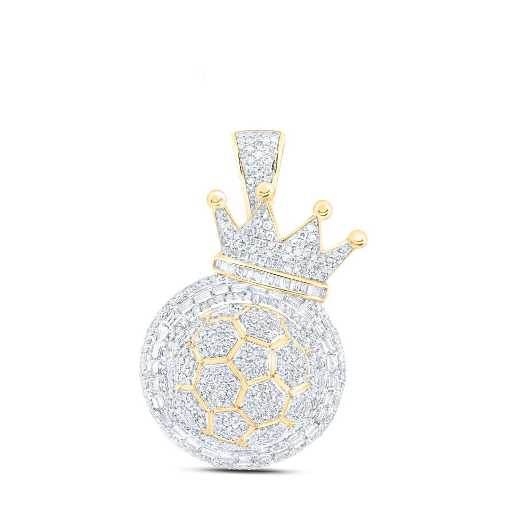 2.73 Ctw Natural Diamond Soccer Ball Crown Pendant in 10k Yellow Gold