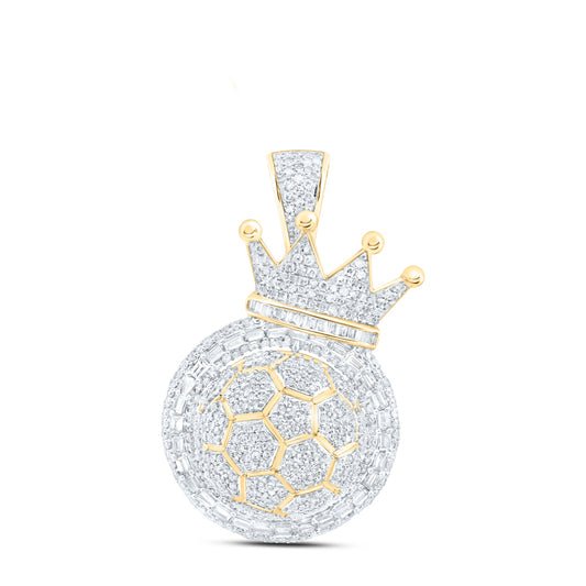 2.73 Ctw Natural Diamond Soccer Ball Crown Pendant in 10k Yellow Gold