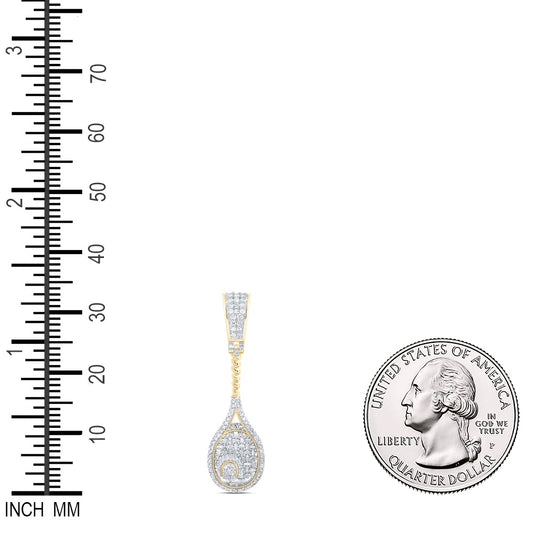 1.09 Ctw Natural Diamond Tennis Racket Sports Pendant in 10k Yellow Gold