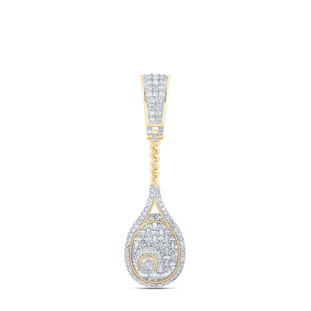 1.09 Ctw Natural Diamond Tennis Racket Sports Pendant in 10k Yellow Gold