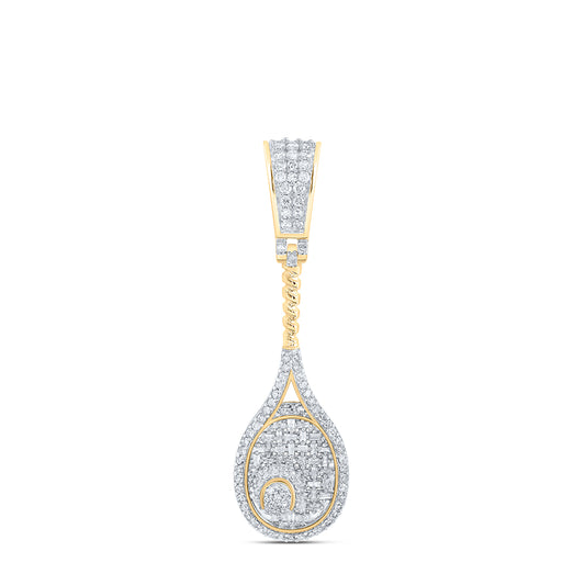 1.09 Ctw Natural Diamond Tennis Racket Sports Pendant in 10k Yellow Gold