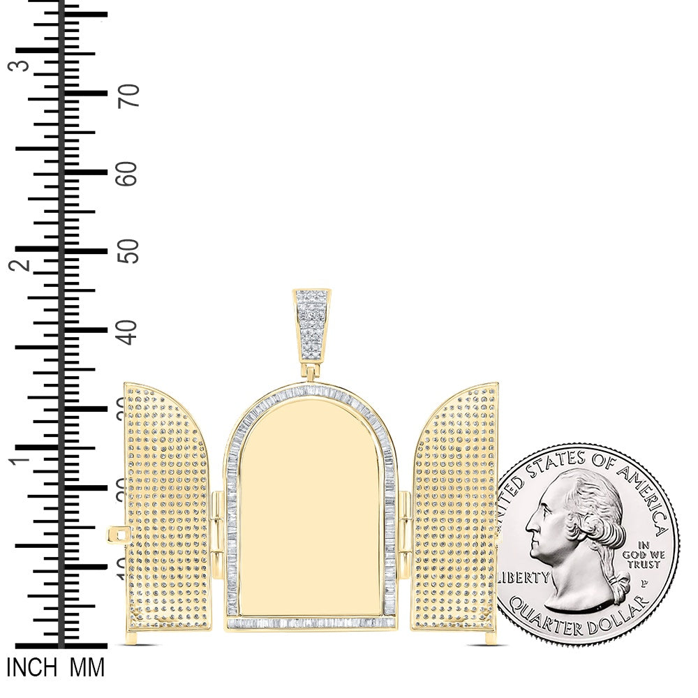 7.15 Ctw Natural Diamond Tomb Doors Memory Picture Frame Pendant in 10k Yellow Gold