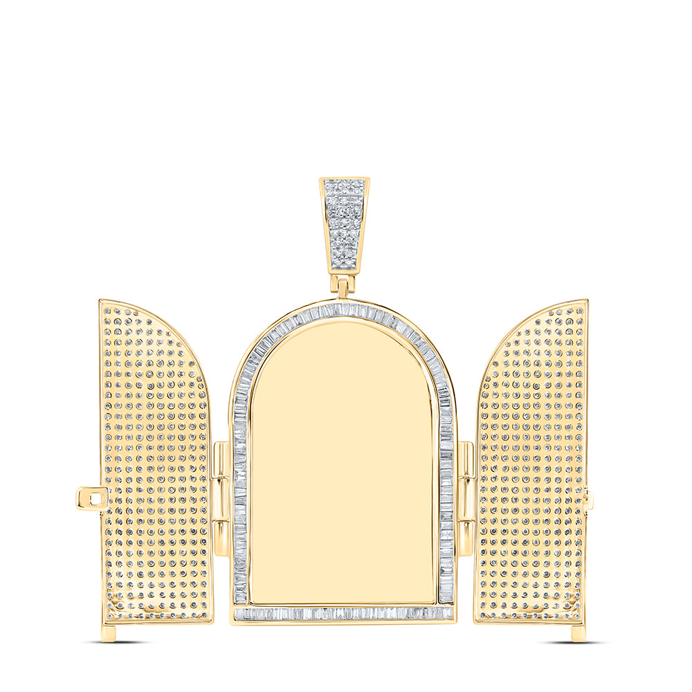 7.15 Ctw Natural Diamond Tomb Doors Memory Picture Frame Pendant in 10k Yellow Gold